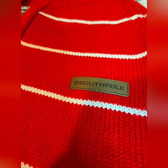 South Pole | Y2K Men's VTG Red & White Striped 1/4 Zip Pullover Sweater | Large - Picture 8 of 14